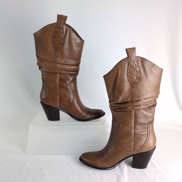 BCBGeneration Women's 8B Brown Leather Slouch Western Boots Mid-Calf 3" Heel - Picture 2 of 9